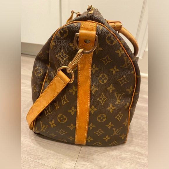 Louis Vuitton LV Boston Bag Keepall Bandouliere 50 Monogram w/ LV Strap Name Tag - Picture 3 of 12